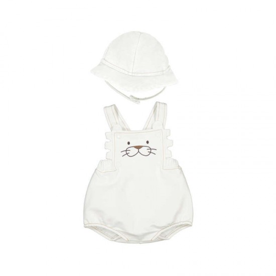 Mayoral Cream romper dungaree + hat set 
