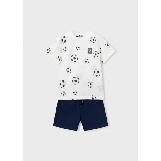 Mayoral White football top + navy shorts set
