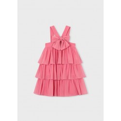 Mayoral Coral pink flare front bow dress