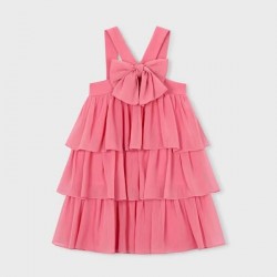 Mayoral Coral pink flare front bow dress