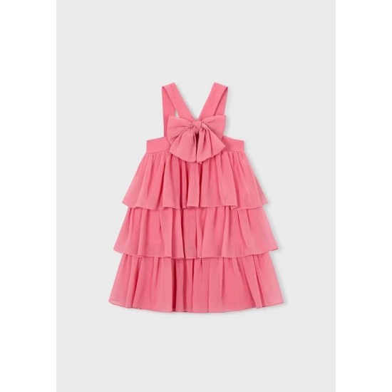Mayoral Coral pink flare front bow dress