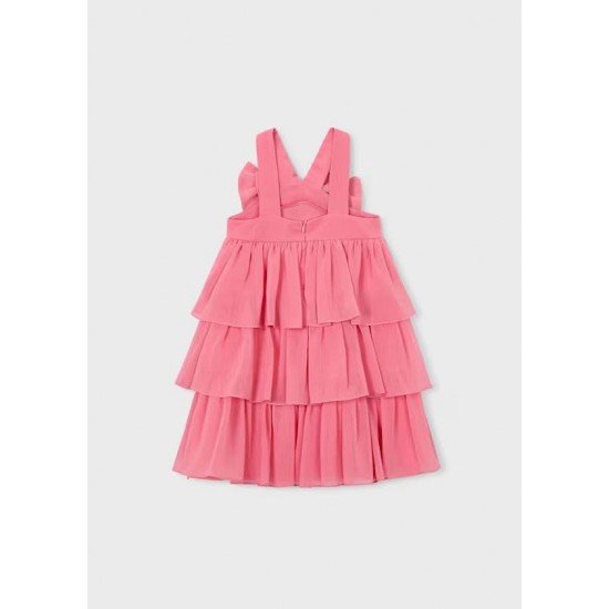 Mayoral Coral pink flare front bow dress