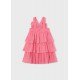 Mayoral Coral pink flare front bow dress