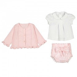 Mayoral Pink 3 piece cardi t-shirt+ short set