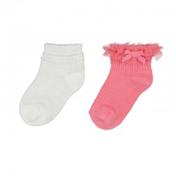 Mayoral Coral Pink/White frill socks 
