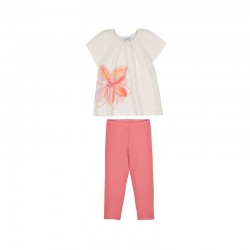 Mayoral Cream flower top + coral leggings 