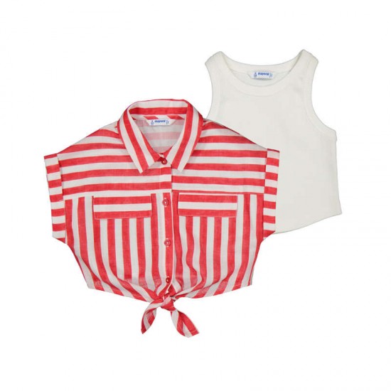 Mayoral Red stripe top with vest 