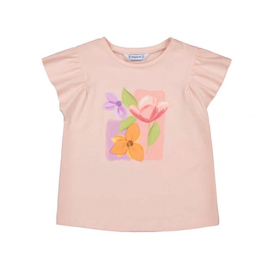 Mayoral Peach Flowers t-shirt and short set 