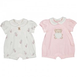 Mayoral Cream/Pink teddy double pack rompers 