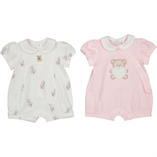 Mayoral Cream/Pink teddy double pack rompers 