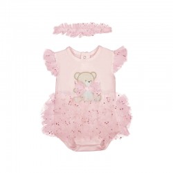 Mayoral Pink teddy tutu romper + headband 