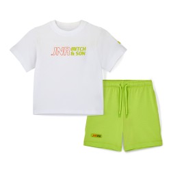 Mitch & Son White Ray soft short set with large graphic logo 