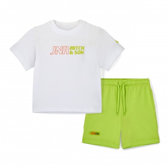 Mitch & Son White Ray soft short set with large graphic logo 