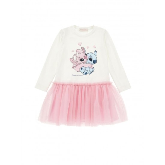 Monnalisa White and Pink Stitch tutu skirt dress