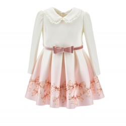 Monnalisa Cream bow with belt dress