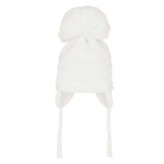 Pastels & Co White Bobbie ribbed pom pom hat 