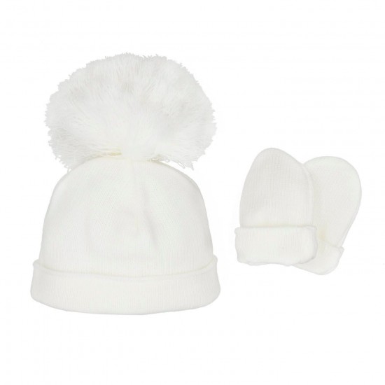 Pastels & Co White Ashton Hat & mit set 